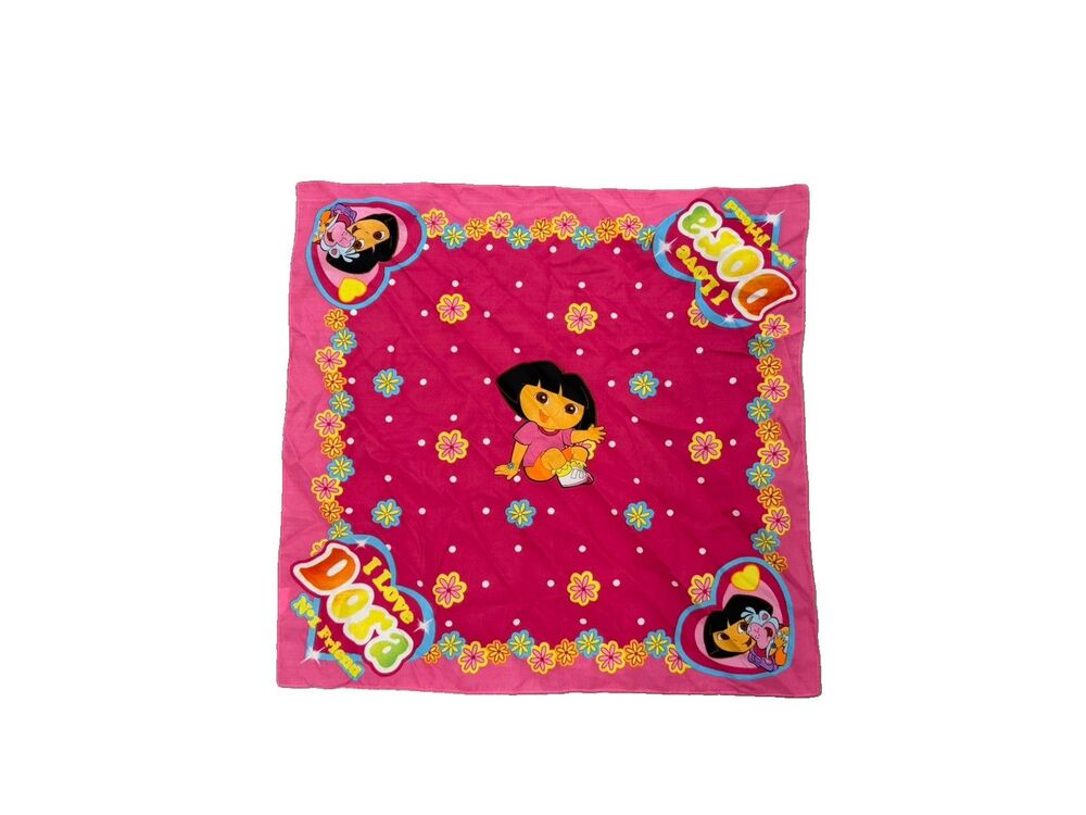 Vintage Dora the Explorer Bandana Pink Cotton 20"x20" Flower Polka Dots!